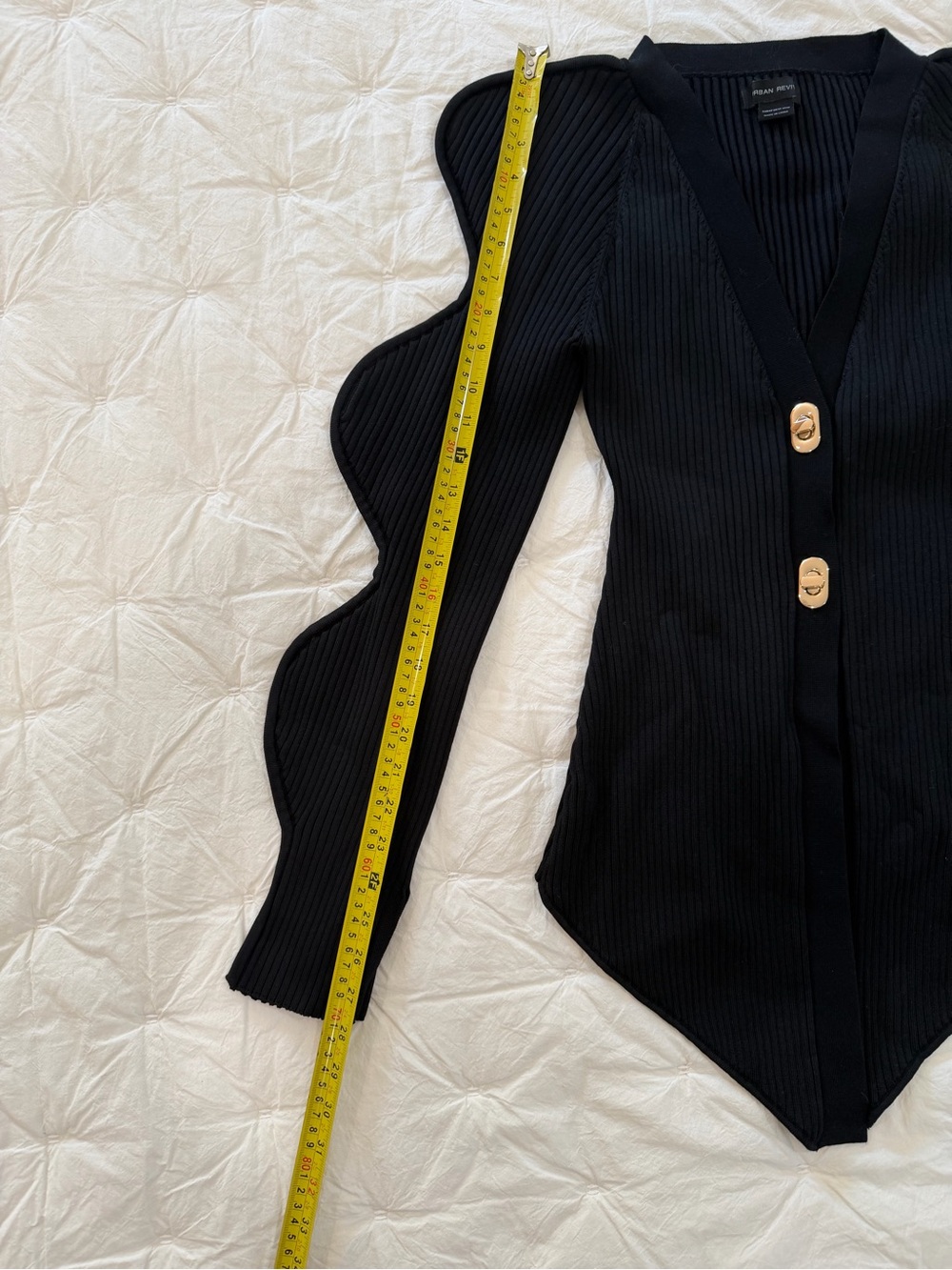 Black Sculpted Ribbed V-Neck Sweater Cardigan Witchy Whimsigoth Gothic Size 6 - Picture 3 of 5